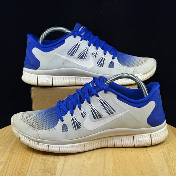 Nike Free 5.0 Shoes Mens Sz 9 White/ Blue Sneaker Running Comfort Gym 579960-410 - Picture 1 of 10